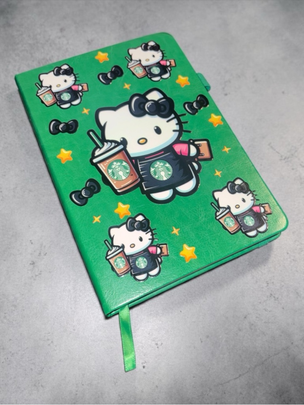Green Hello Kitty Starbucks Themed Notebook